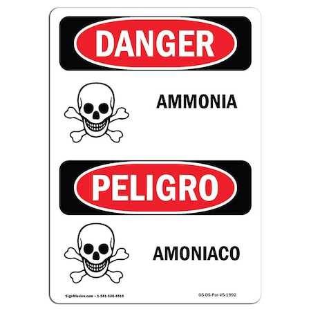 Signmission Safety Sign, OSHA Danger, 5" Height, Amoniaco, Bilingual Spanish, 10PK OS-DS-D-35-VS-1992-10PK